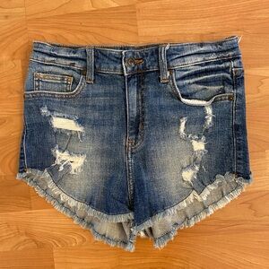 High Rise Cutoff Shortie Jean Shorts